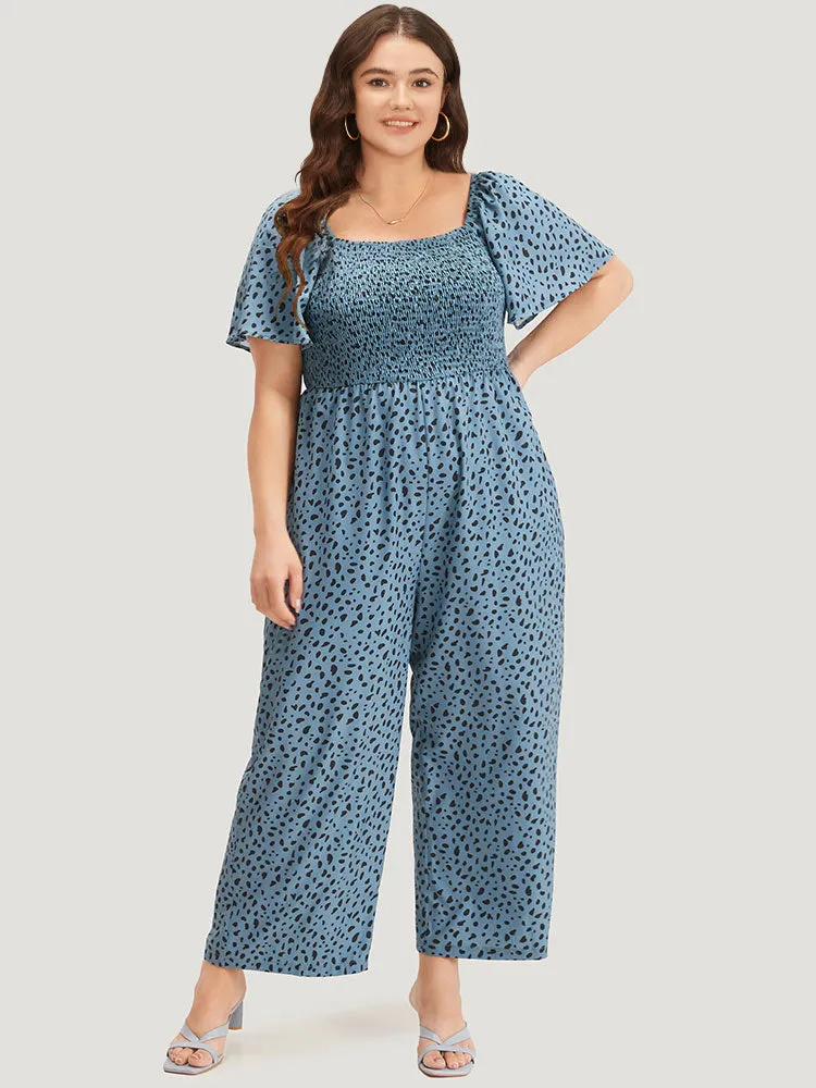 Leopard Print Square Neck Shirred Flutter Sleeve Jumpsuit sold by Bloomchic product image thumbnail 4