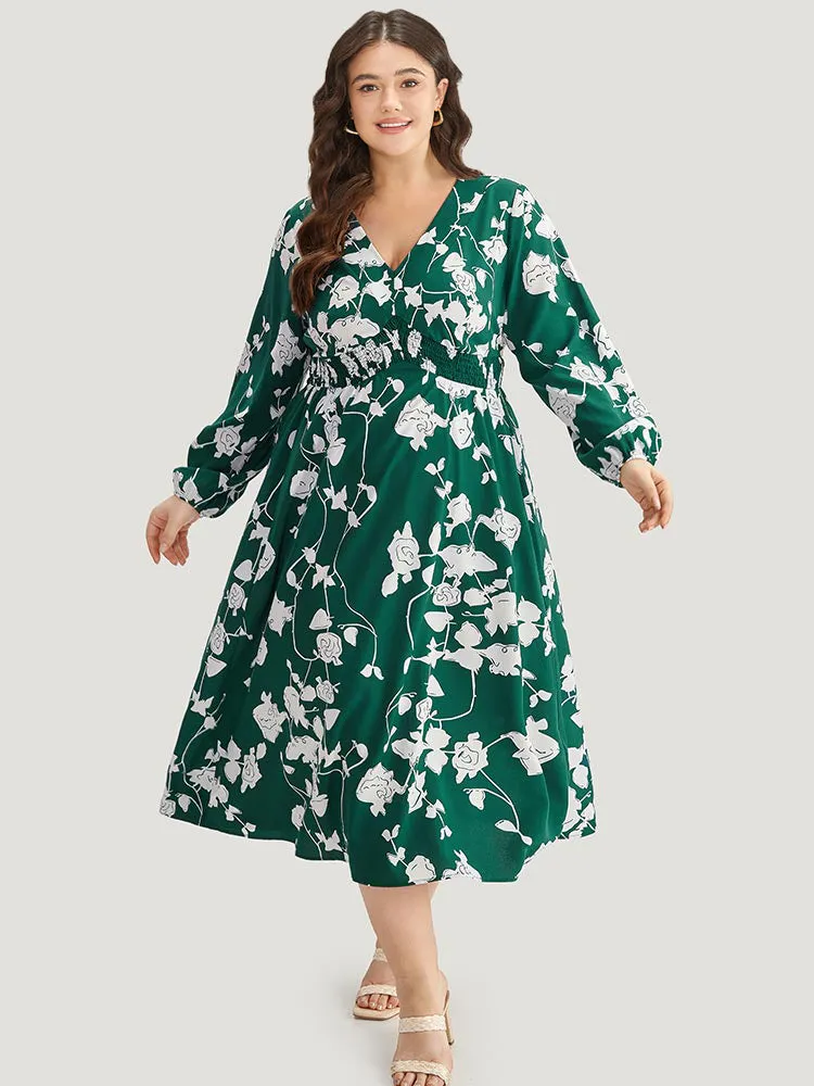 Silhouette Floral Print Shirred Elastic Cuffs Dress sold by Bloomchic