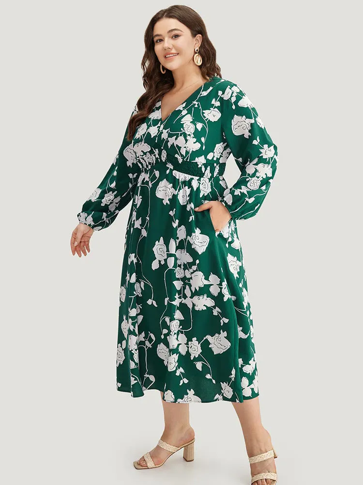 Silhouette Floral Print Shirred Elastic Cuffs Dress sold by Bloomchic product image thumbnail 4