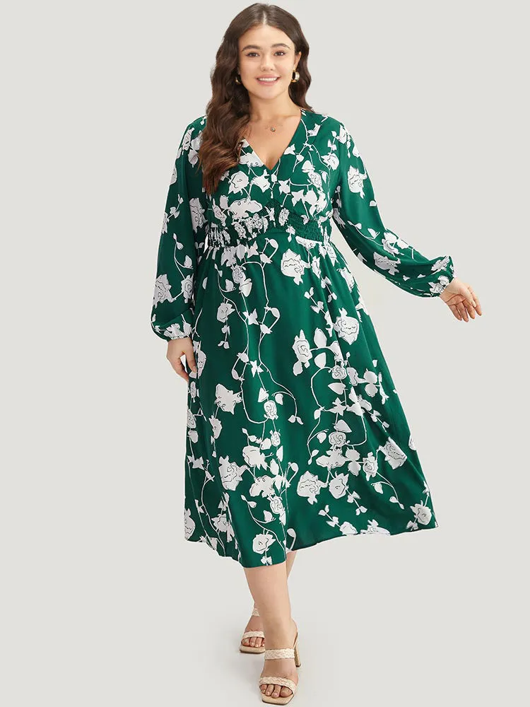 Silhouette Floral Print Shirred Elastic Cuffs Dress sold by Bloomchic product image thumbnail 3