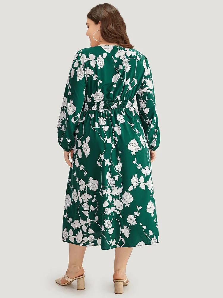 Silhouette Floral Print Shirred Elastic Cuffs Dress sold by Bloomchic product image thumbnail 2