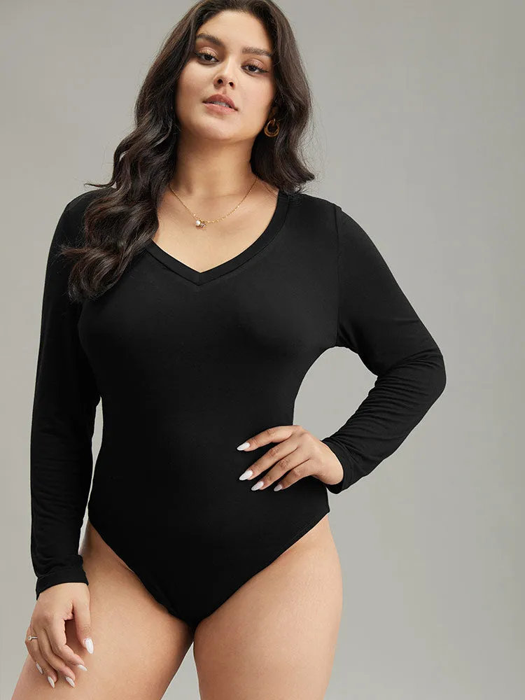 Solid Long Sleeve Basic V Neck Bodysuit sold by Bloomchic product image thumbnail 3