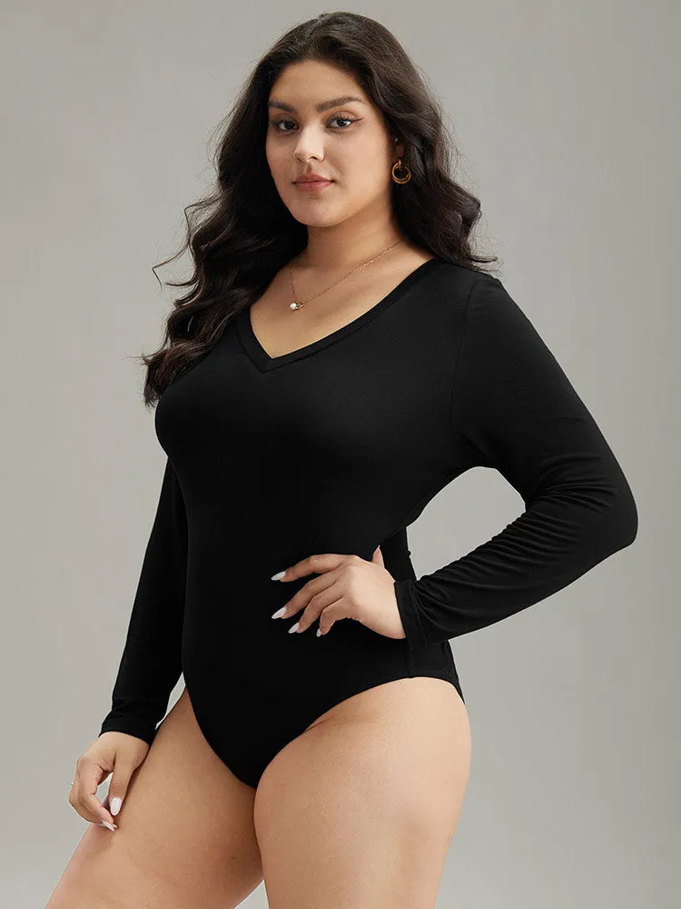 Solid Long Sleeve Basic V Neck Bodysuit sold by Bloomchic product image thumbnail 4