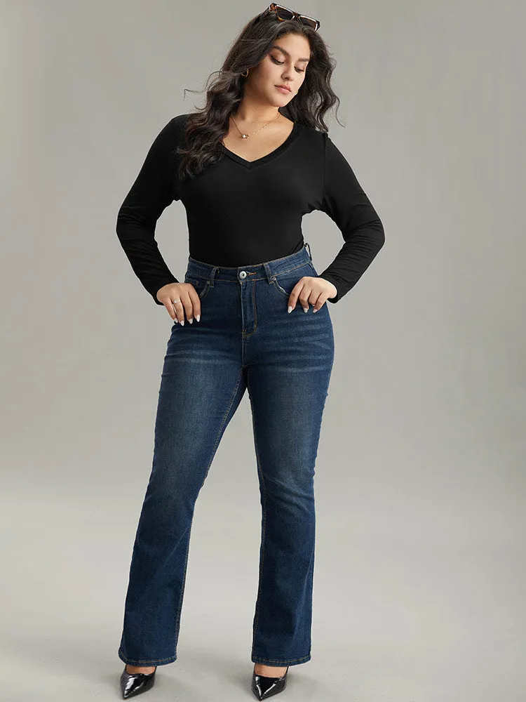 Solid Long Sleeve Basic V Neck Bodysuit sold by Bloomchic product image thumbnail 2