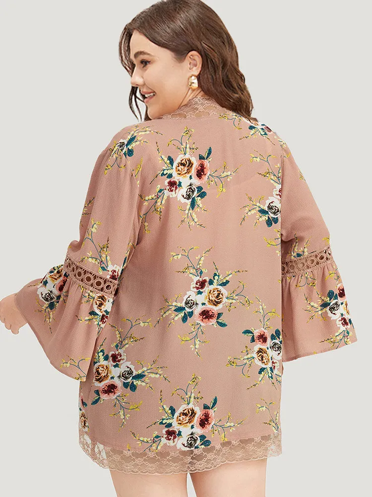 Contrast Lace Ruffle Open Front Cut Out Kimono sold by Bloomchic product image thumbnail 5