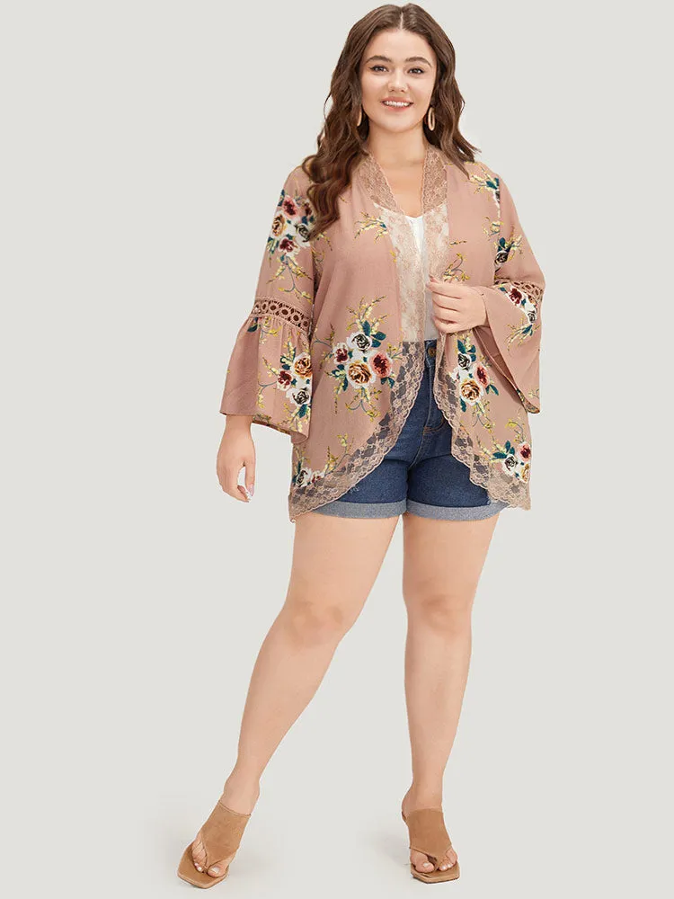 Contrast Lace Ruffle Open Front Cut Out Kimono sold by Bloomchic product image thumbnail 4