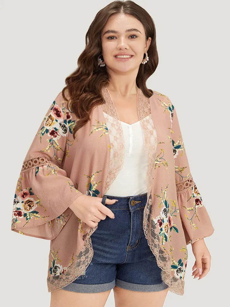 Contrast Lace Ruffle Open Front Cut Out Kimono sold by Bloomchic product image thumbnail 3
