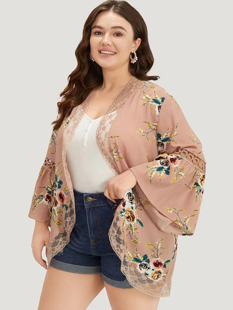 Contrast Lace Ruffle Open Front Cut Out Kimono sold by Bloomchic product image thumbnail 2