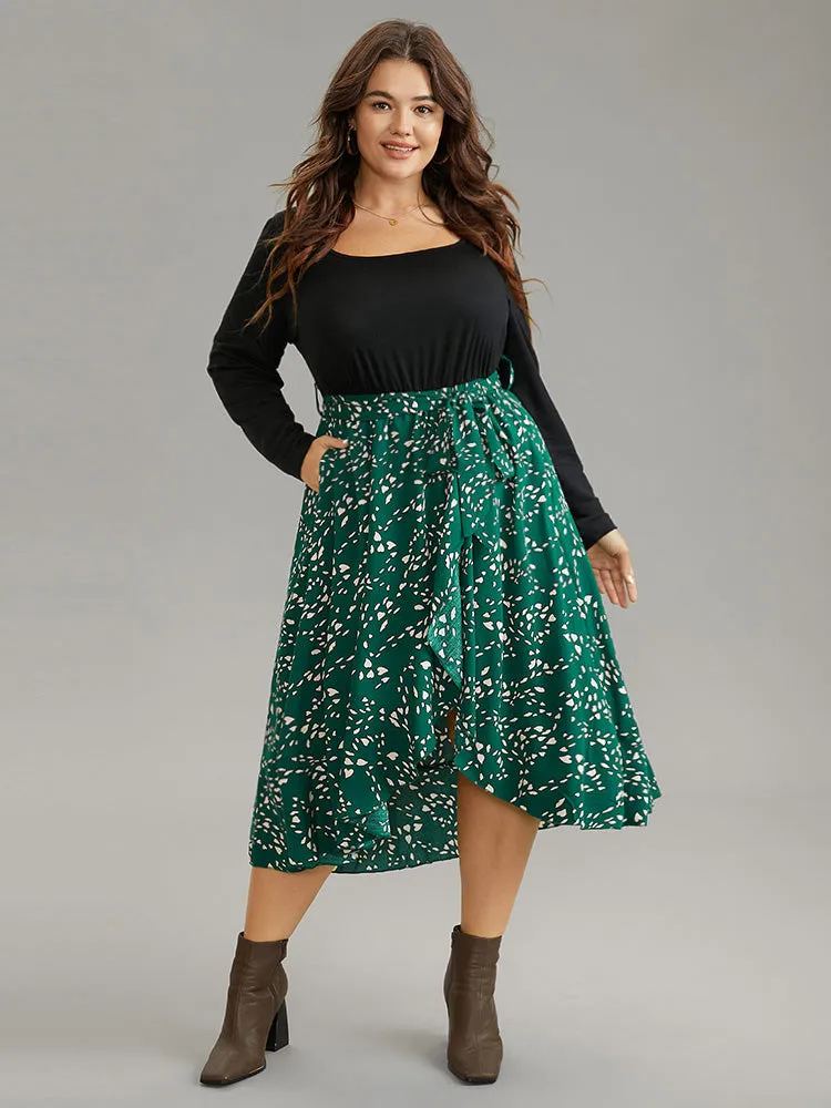 Heart Patchwork Square Neck Belted Arc Hem Dress sold by Bloomchic