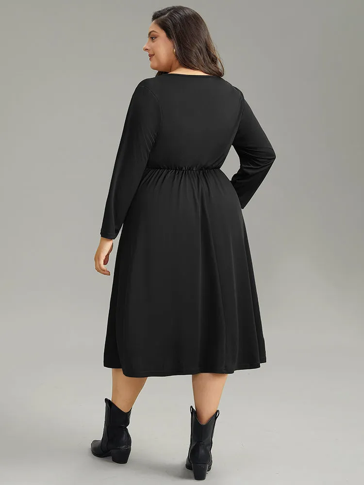 Solid Ruched Pocket Elastic Waist Ties Dress sold by Bloomchic product image thumbnail 3