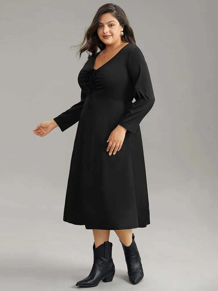 Solid Ruched Pocket Elastic Waist Ties Dress sold by Bloomchic product image thumbnail 4