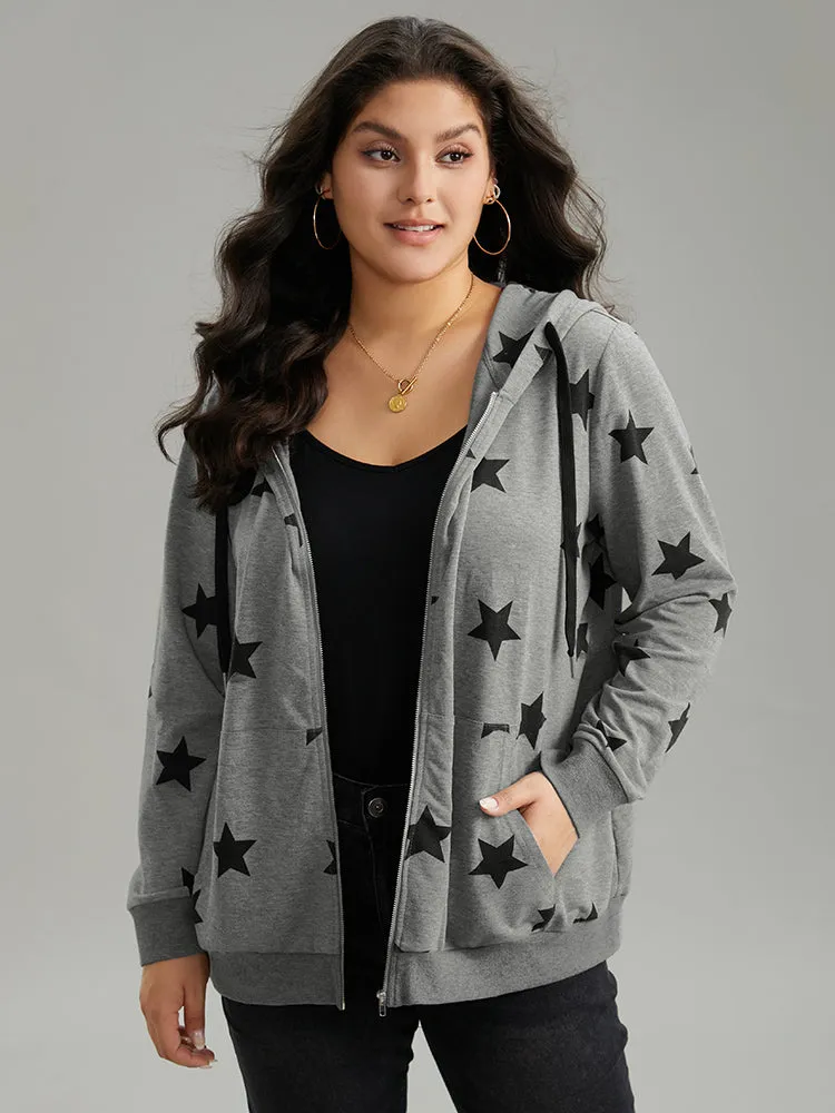 Star Print Hooded Ties Pocket Sweatshirt sold by Bloomchic product image thumbnail 3