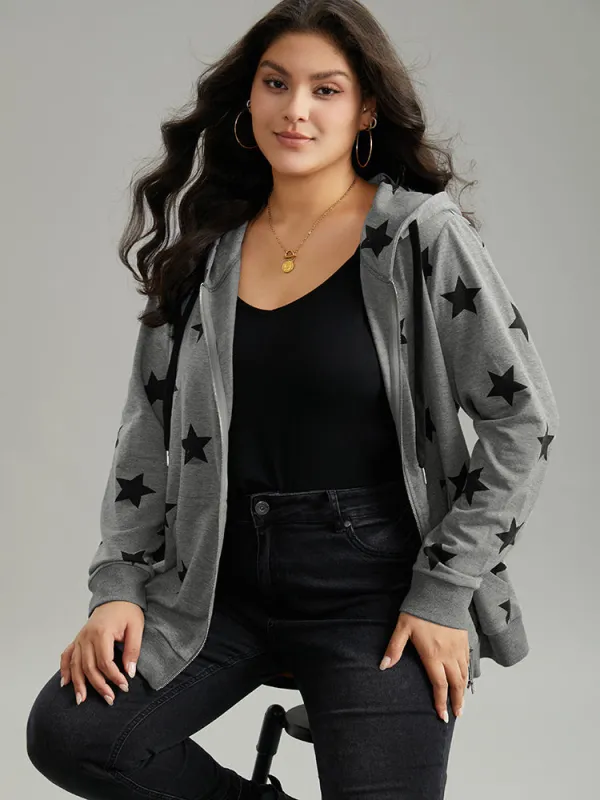 Star Print Hooded Ties Pocket Sweatshirt sold by Bloomchic