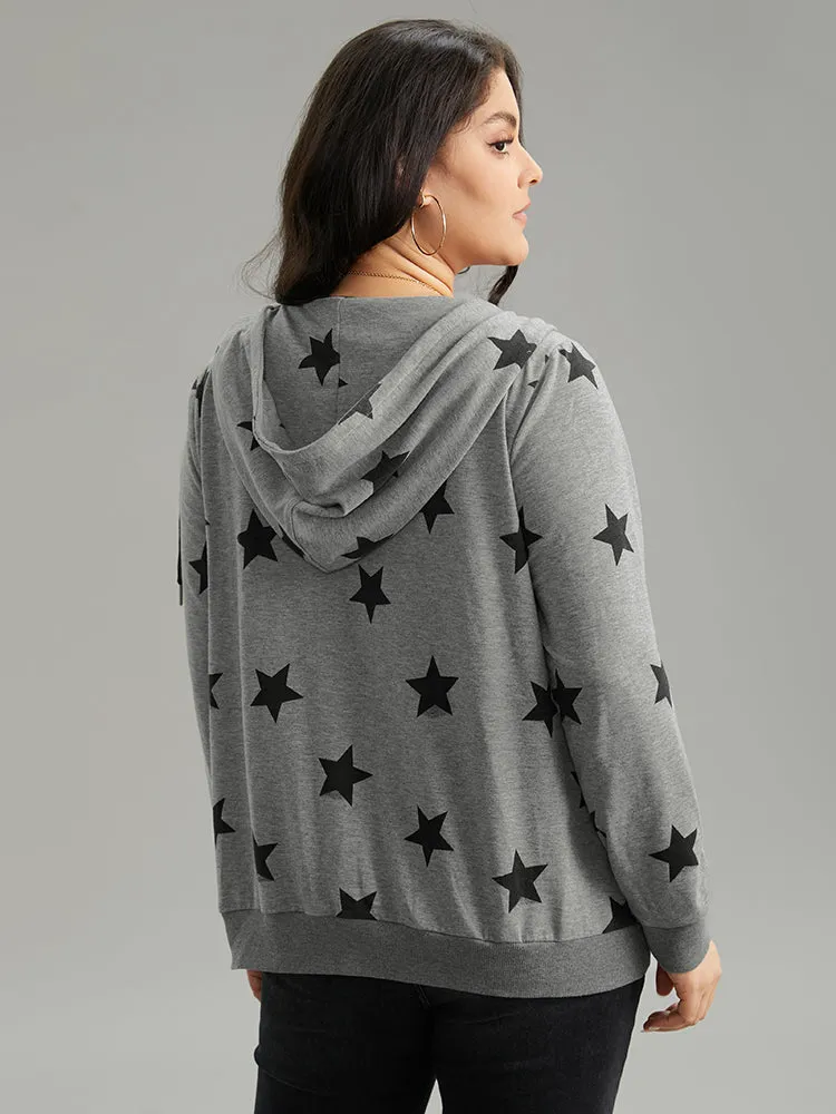 Star Print Hooded Ties Pocket Sweatshirt sold by Bloomchic product image thumbnail 2