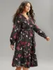 Butterfly Print Shirred Belted Layered Dress sold by Bloomchic
