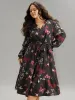 Butterfly Print Shirred Belted Layered Dress sold by Bloomchic