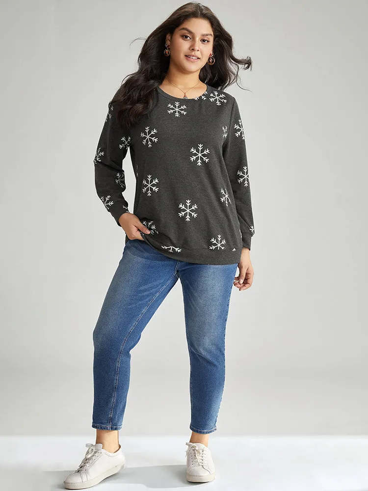 Snowflake Print Round Neck Sweatshirt sold by Bloomchic product image thumbnail 4
