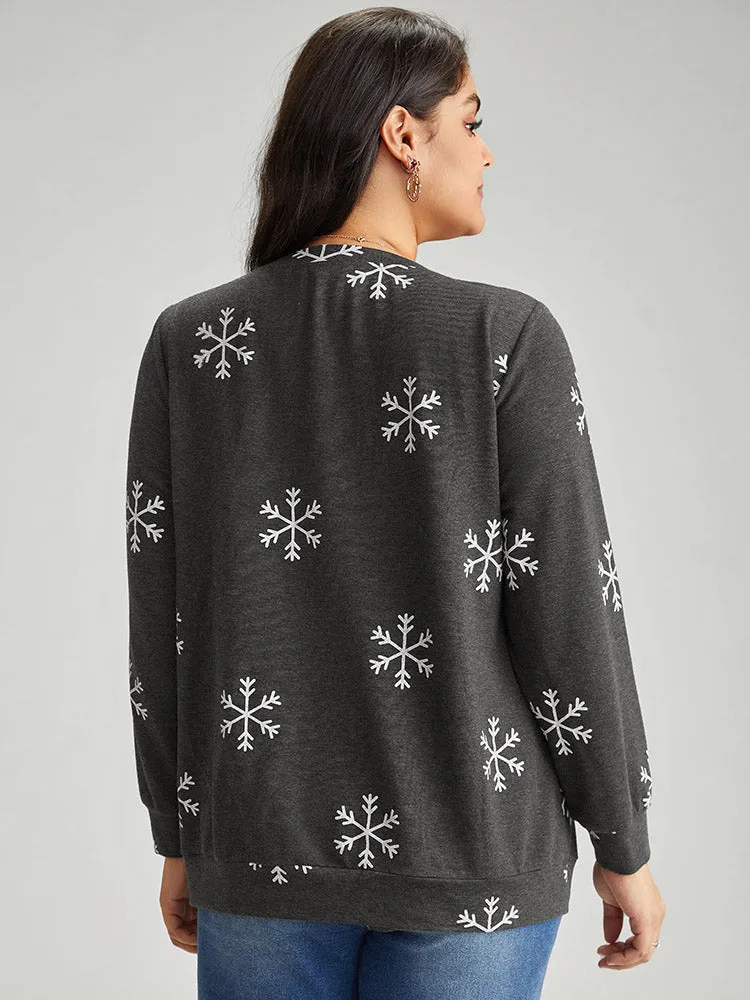 Snowflake Print Round Neck Sweatshirt sold by Bloomchic product image thumbnail 2