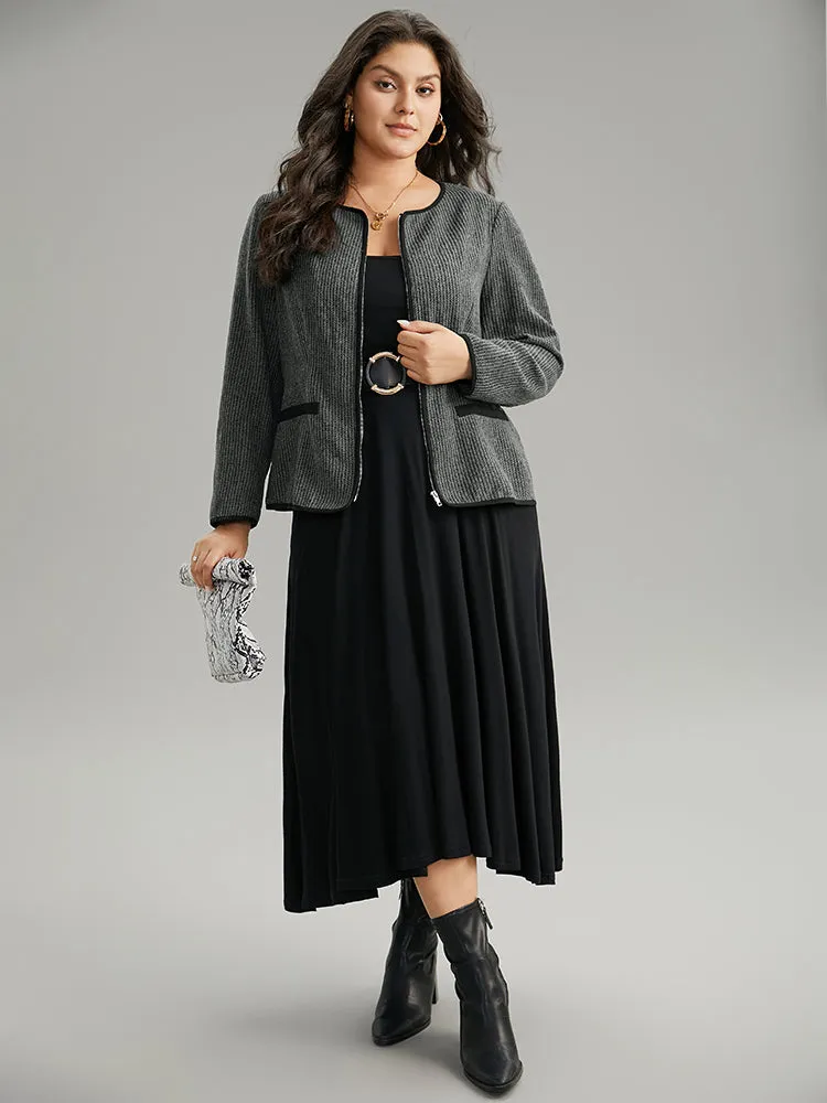 Solid Textured Patchwork Zipper Pocket Blazer sold by Bloomchic product image thumbnail 4