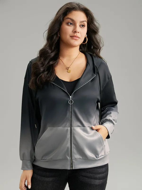 Ombre Contrast Zipper Pocket Drawstring Jacket sold by Bloomchic