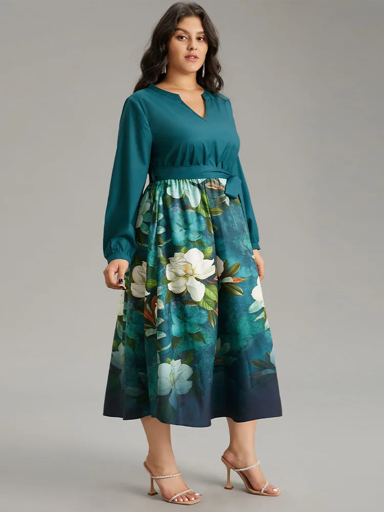 Floral Print Patchwork Bleted Pocket Dress sold by Bloomchic product image thumbnail 3