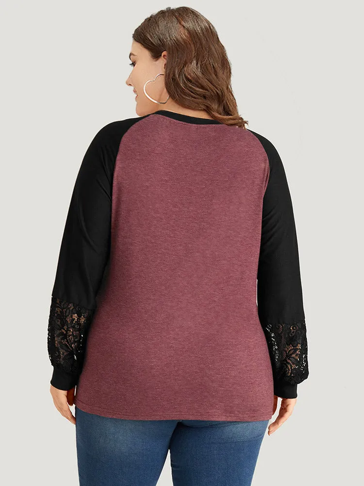 Round Neck Lace Patchwork Raglan Sleeve T-shirt sold by Bloomchic product image thumbnail 2