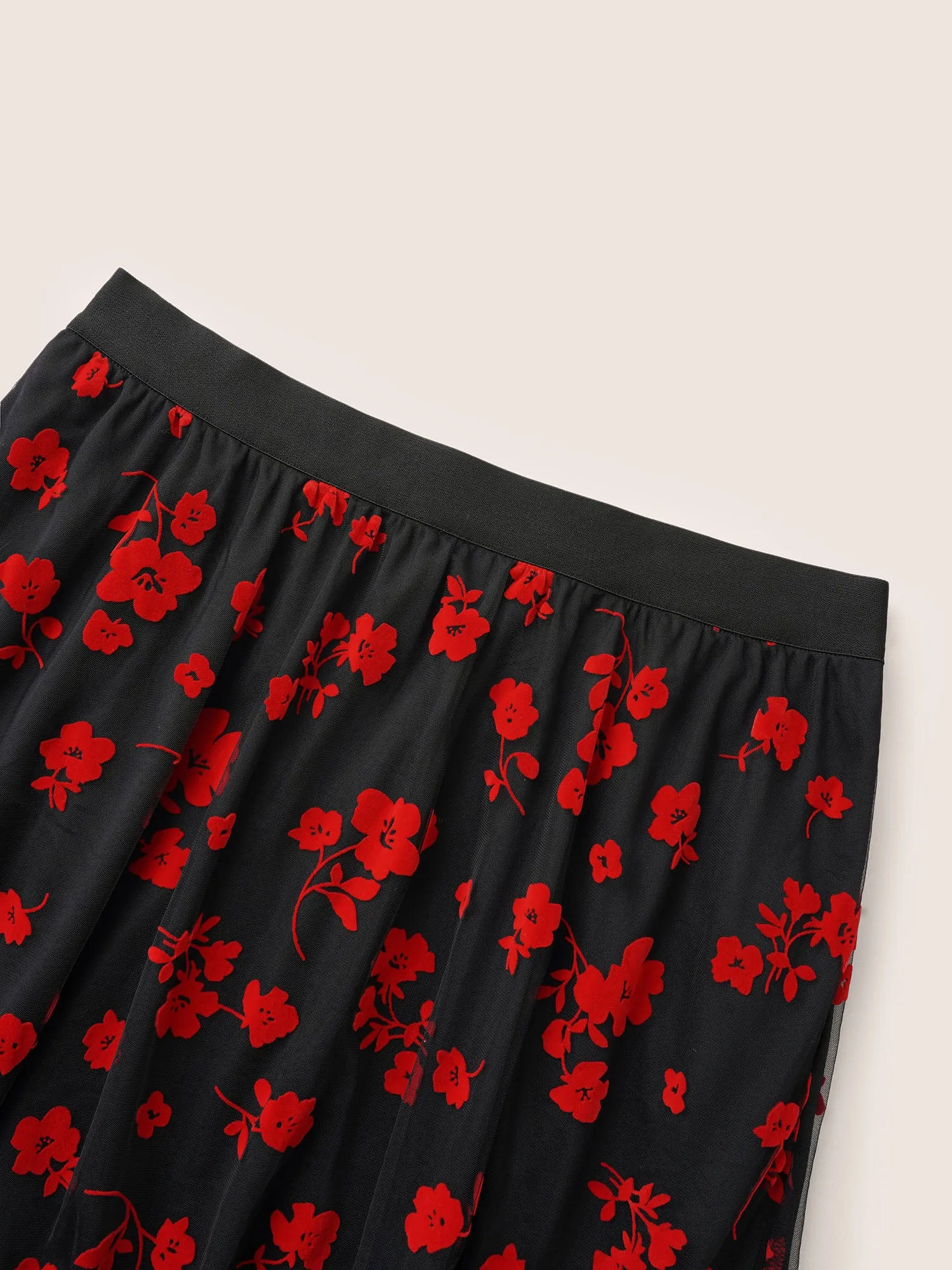 Flocking Floral Elastic Waist Midi Skirt sold by Bloomchic product image thumbnail 5