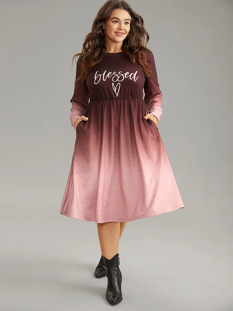 Letter Tie Dye Gathered Elastic Waist Dress sold by Bloomchic