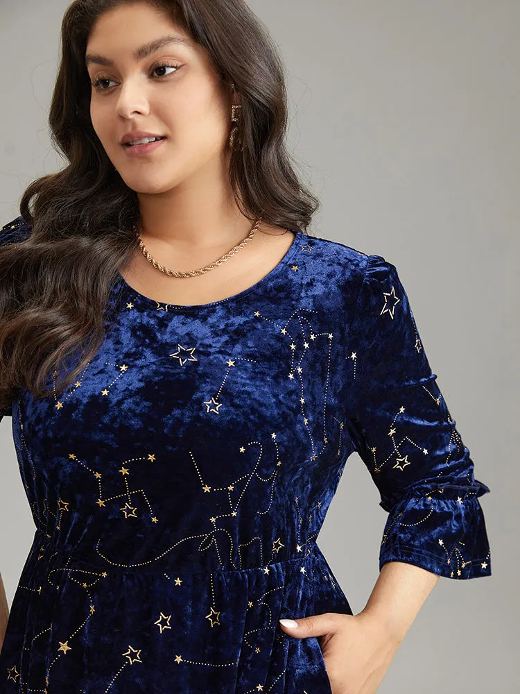 Star Velvet Glitter Elastic Waist Crew Neck Dress sold by Bloomchic product image thumbnail 5