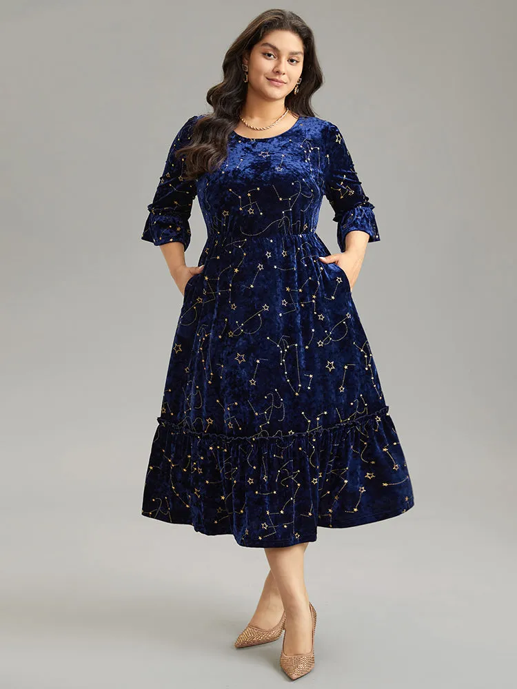 Star Velvet Glitter Elastic Waist Crew Neck Dress sold by Bloomchic product image thumbnail 2