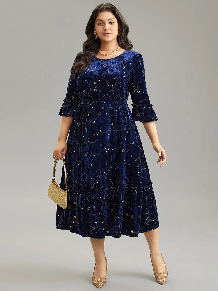 Star Velvet Glitter Elastic Waist Crew Neck Dress sold by Bloomchic