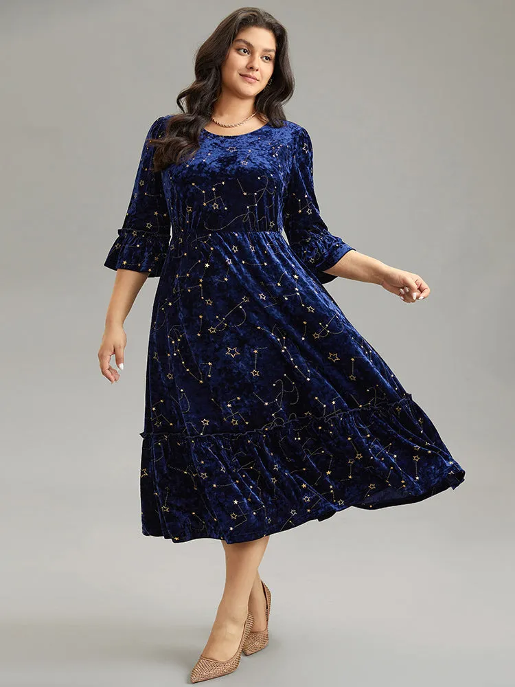 Star Velvet Glitter Elastic Waist Crew Neck Dress sold by Bloomchic product image thumbnail 4