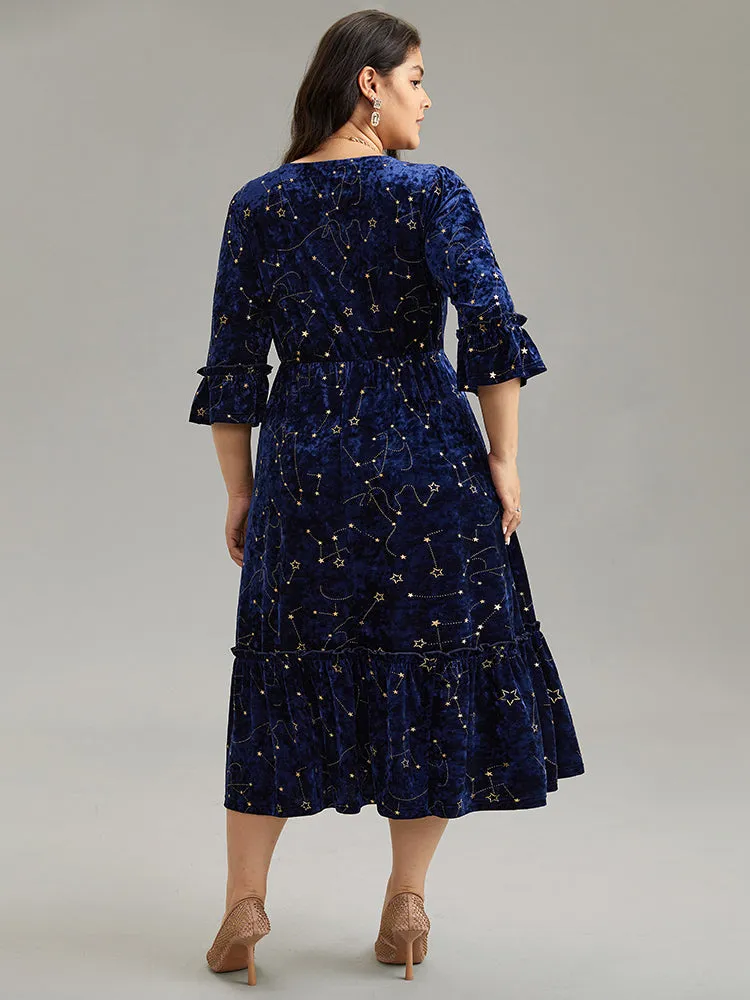 Star Velvet Glitter Elastic Waist Crew Neck Dress sold by Bloomchic product image thumbnail 3