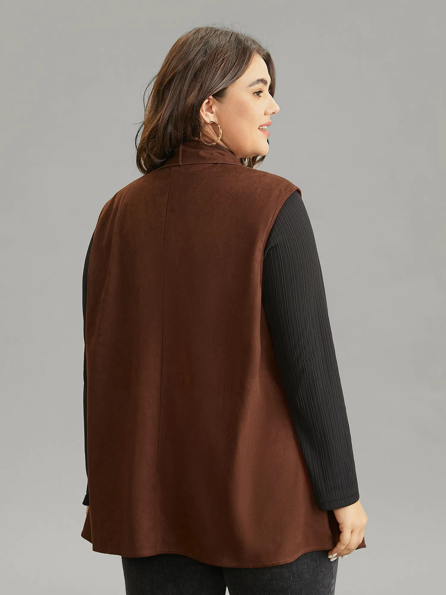 Faux Suede Asymmetrical Neck Pocket Vest sold by Bloomchic product image thumbnail 2