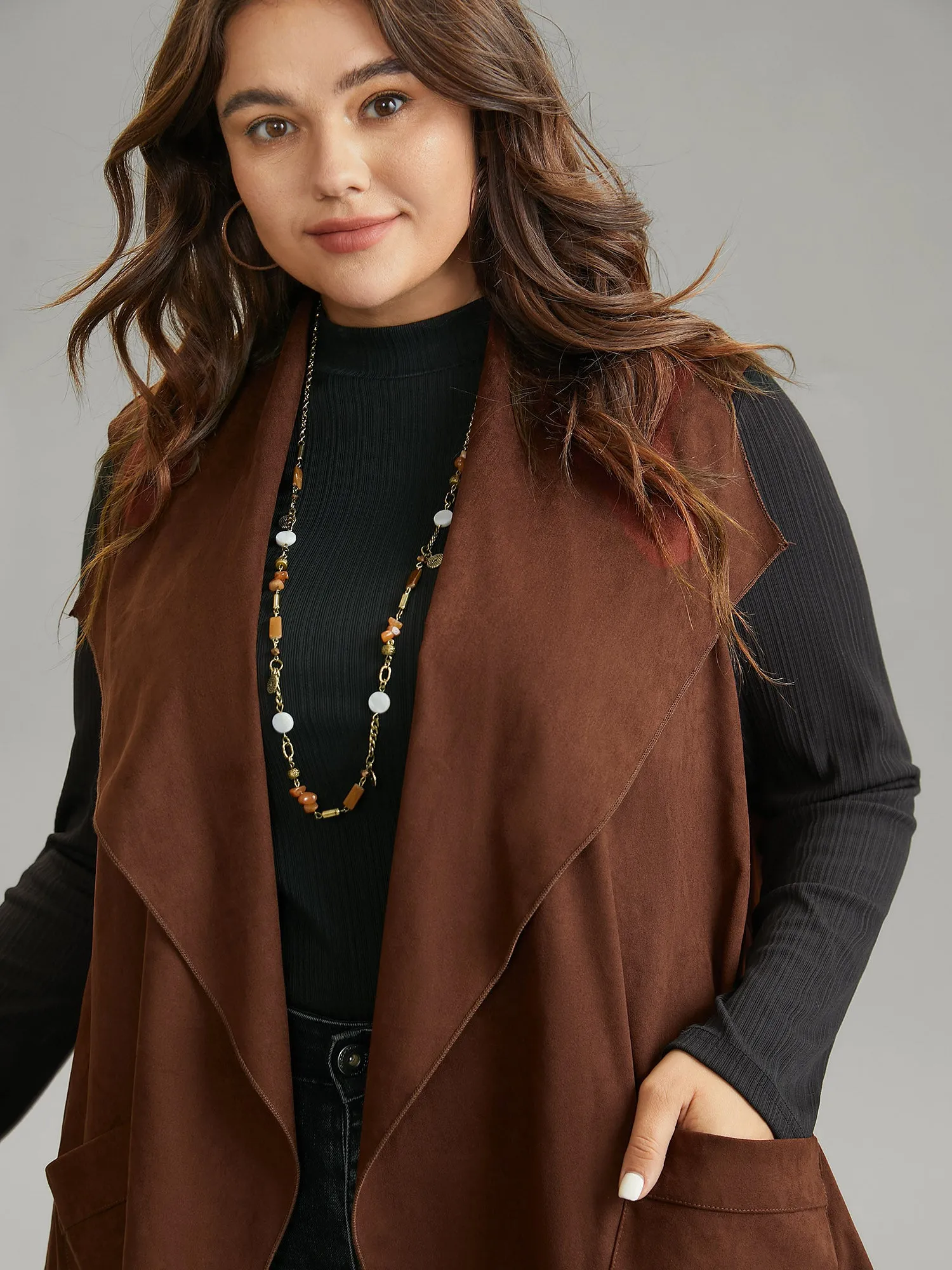 Faux Suede Asymmetrical Neck Pocket Vest sold by Bloomchic product image thumbnail 4