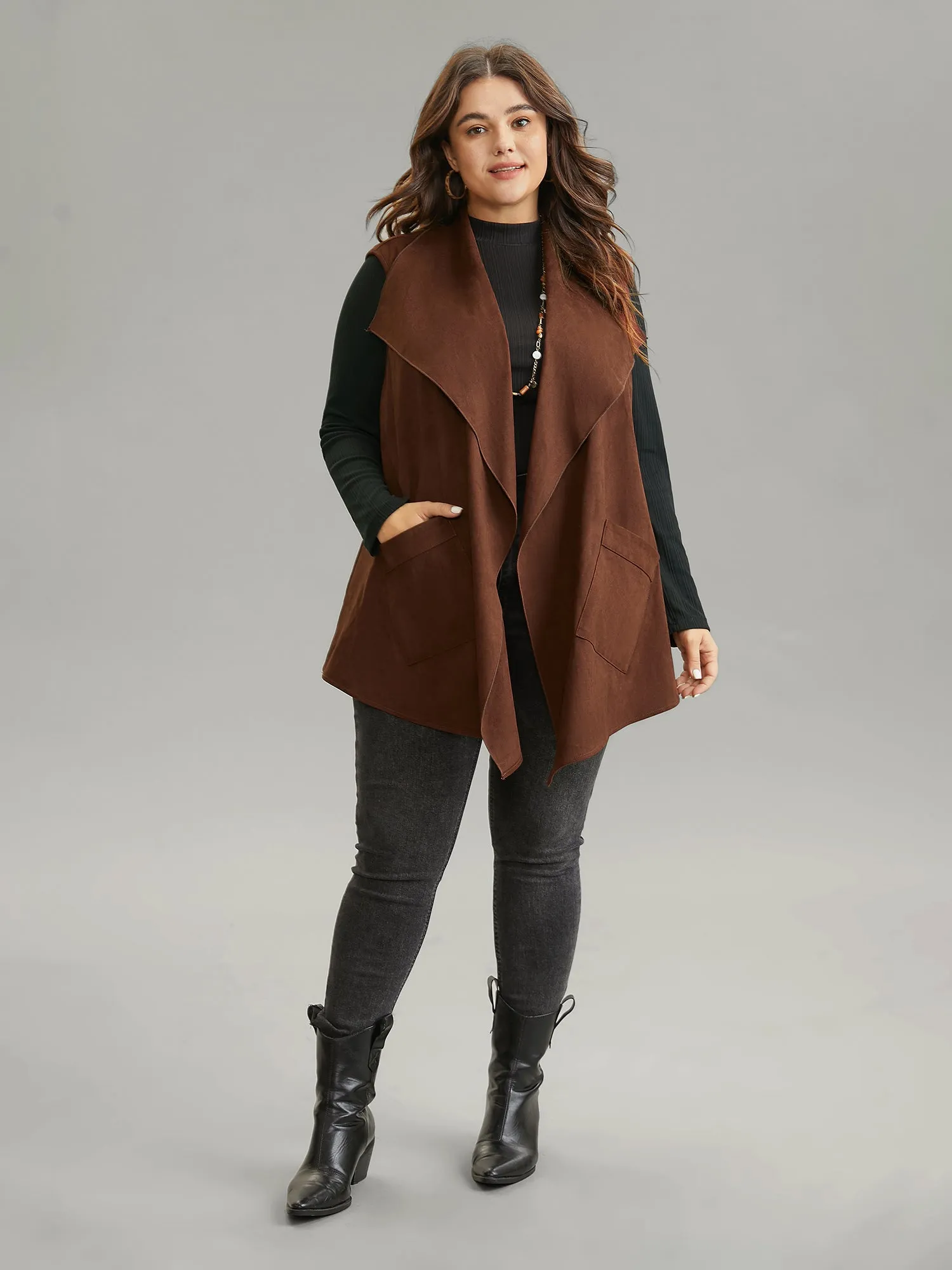 Faux Suede Asymmetrical Neck Pocket Vest sold by Bloomchic product image thumbnail 3