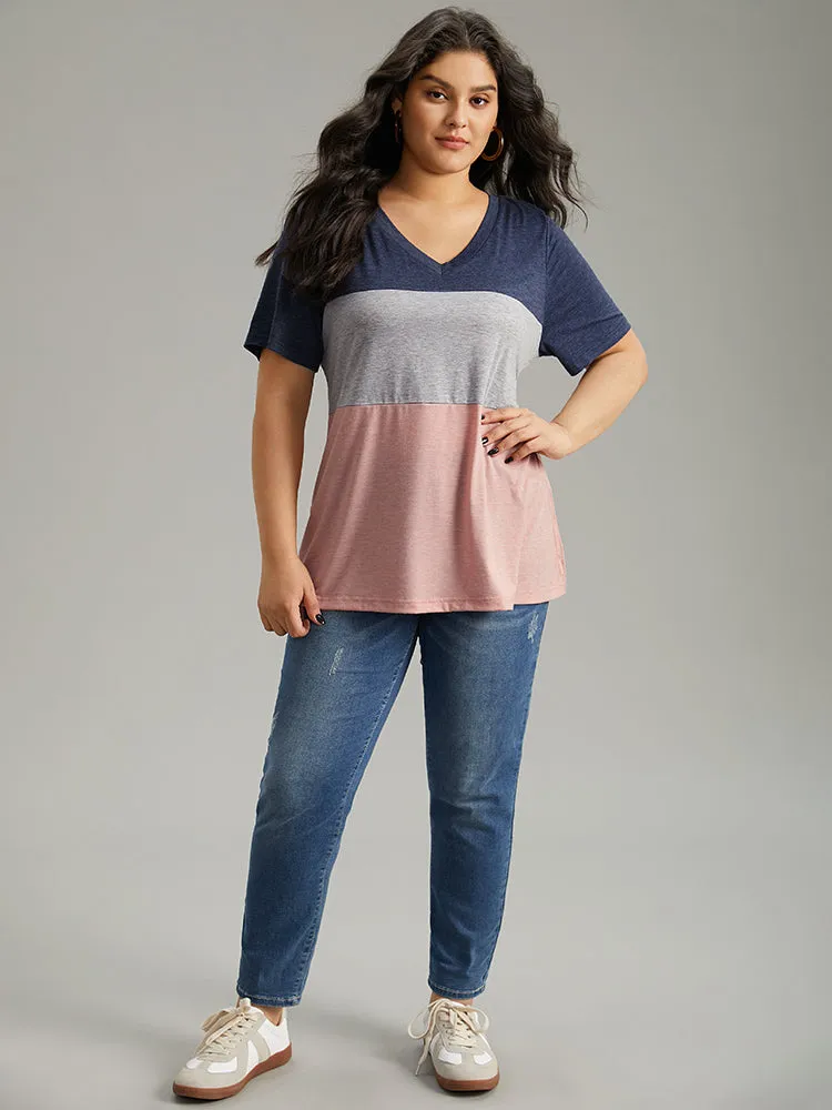 Colorblock Contrast V Neck T-shirt sold by Bloomchic product image thumbnail 4