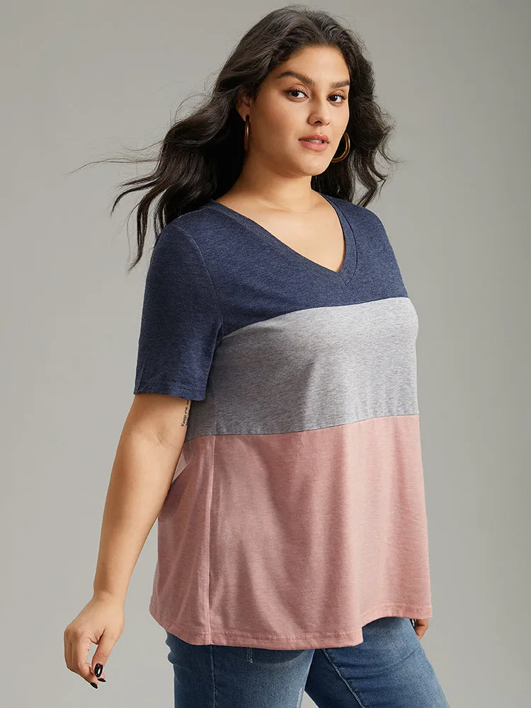 Colorblock Contrast V Neck T-shirt sold by Bloomchic product image thumbnail 3