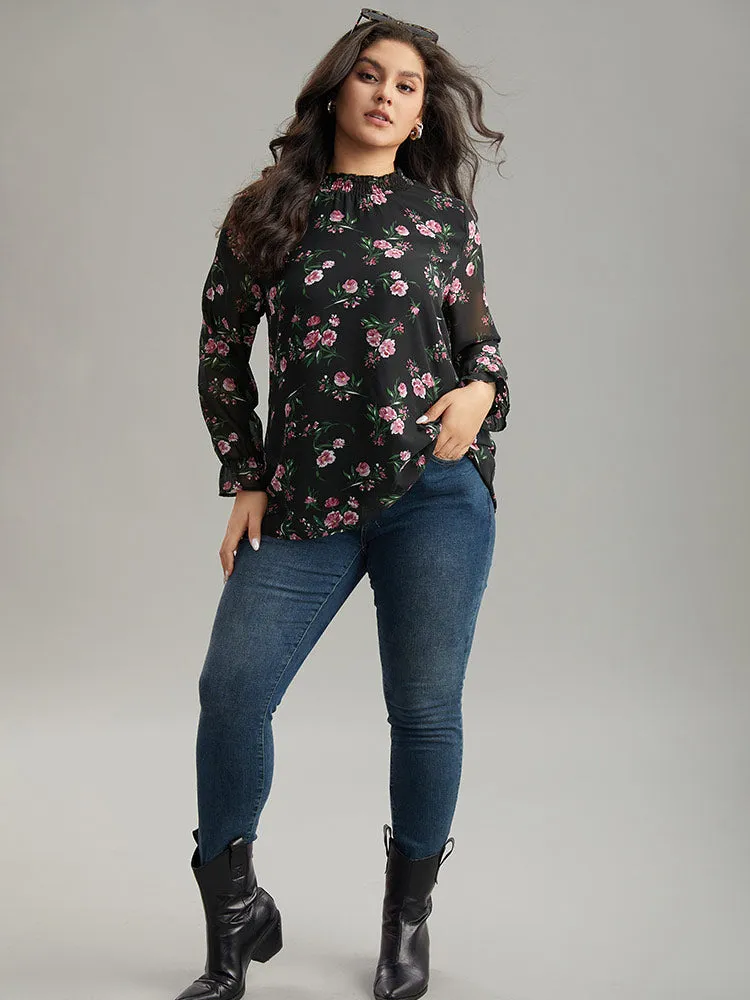 Chiffon Floral Frill Trim Mesh Patchwork Blouse sold by Bloomchic product image thumbnail 5