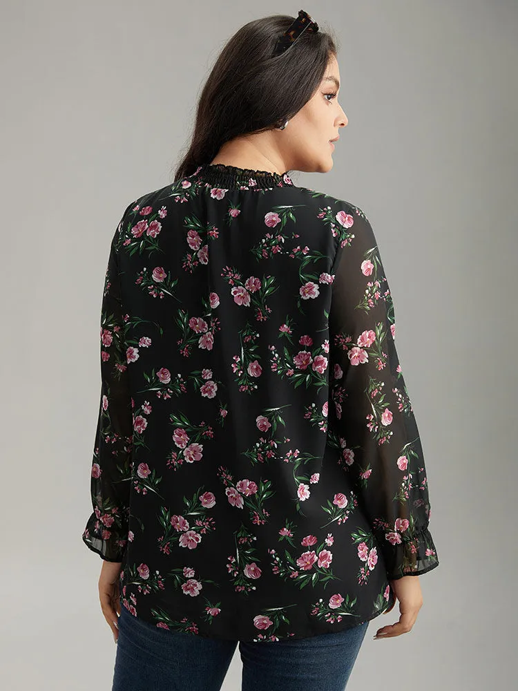 Chiffon Floral Frill Trim Mesh Patchwork Blouse sold by Bloomchic product image thumbnail 3