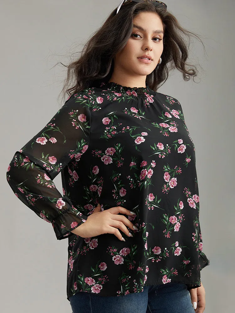 Chiffon Floral Frill Trim Mesh Patchwork Blouse sold by Bloomchic product image thumbnail 4