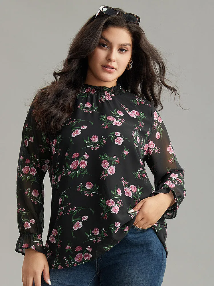 Chiffon Floral Frill Trim Mesh Patchwork Blouse sold by Bloomchic product image thumbnail 2