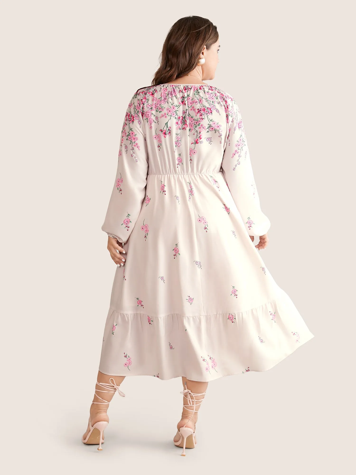 Boho Print Patchwork Ruffles Lantern Sleeve Dress sold by Bloomchic product image thumbnail 4