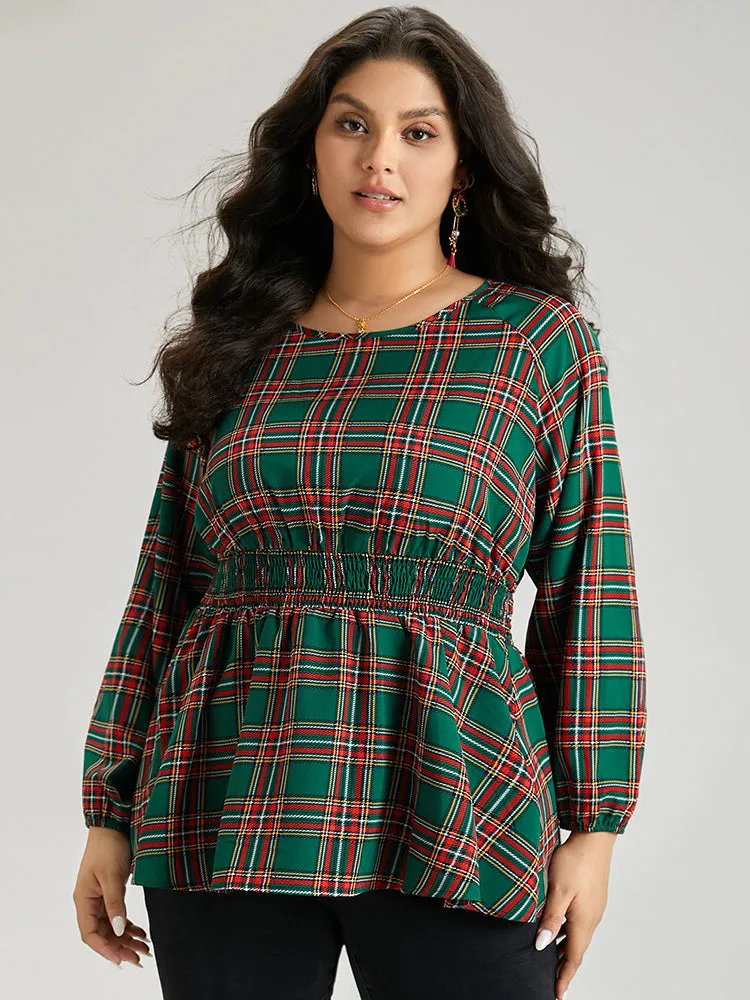 Christmas Plaid Shirred Ruffle Hem Blouse sold by Bloomchic product image thumbnail 5