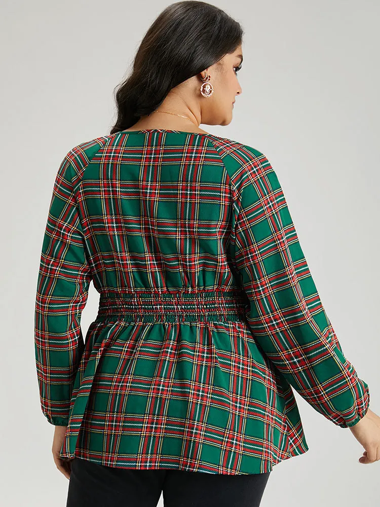 Christmas Plaid Shirred Ruffle Hem Blouse sold by Bloomchic product image thumbnail 2