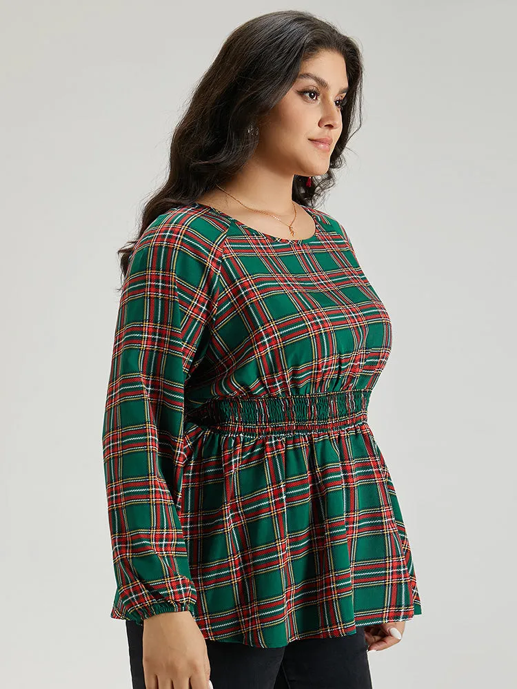 Christmas Plaid Shirred Ruffle Hem Blouse sold by Bloomchic product image thumbnail 3