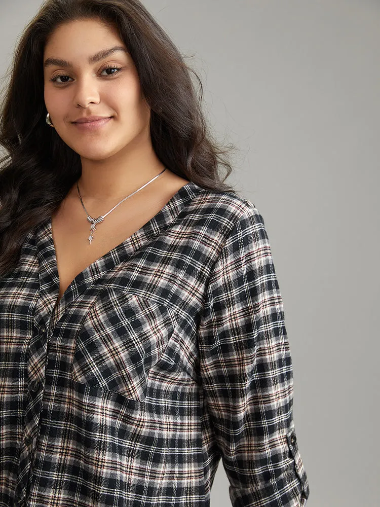 Gingham Tab Sleeve Patched Pocket Blouse sold by Bloomchic product image thumbnail 4