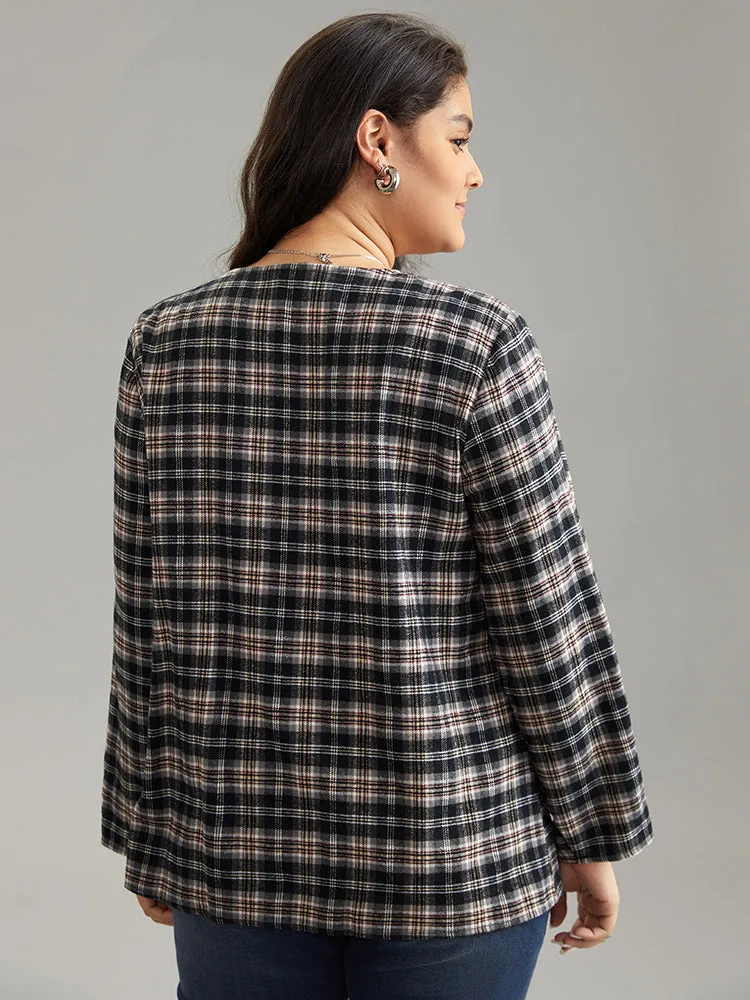 Gingham Tab Sleeve Patched Pocket Blouse sold by Bloomchic product image thumbnail 2