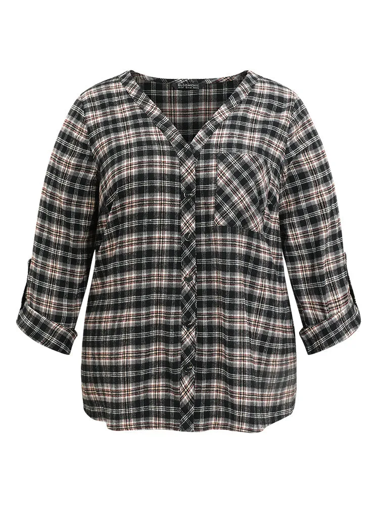 Gingham Tab Sleeve Patched Pocket Blouse sold by Bloomchic product image thumbnail 5