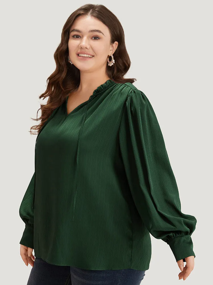 Anti-Wrinkle Solid Knot Neck Gathered Lantern Sleeve Blouse sold by Bloomchic product image thumbnail 4